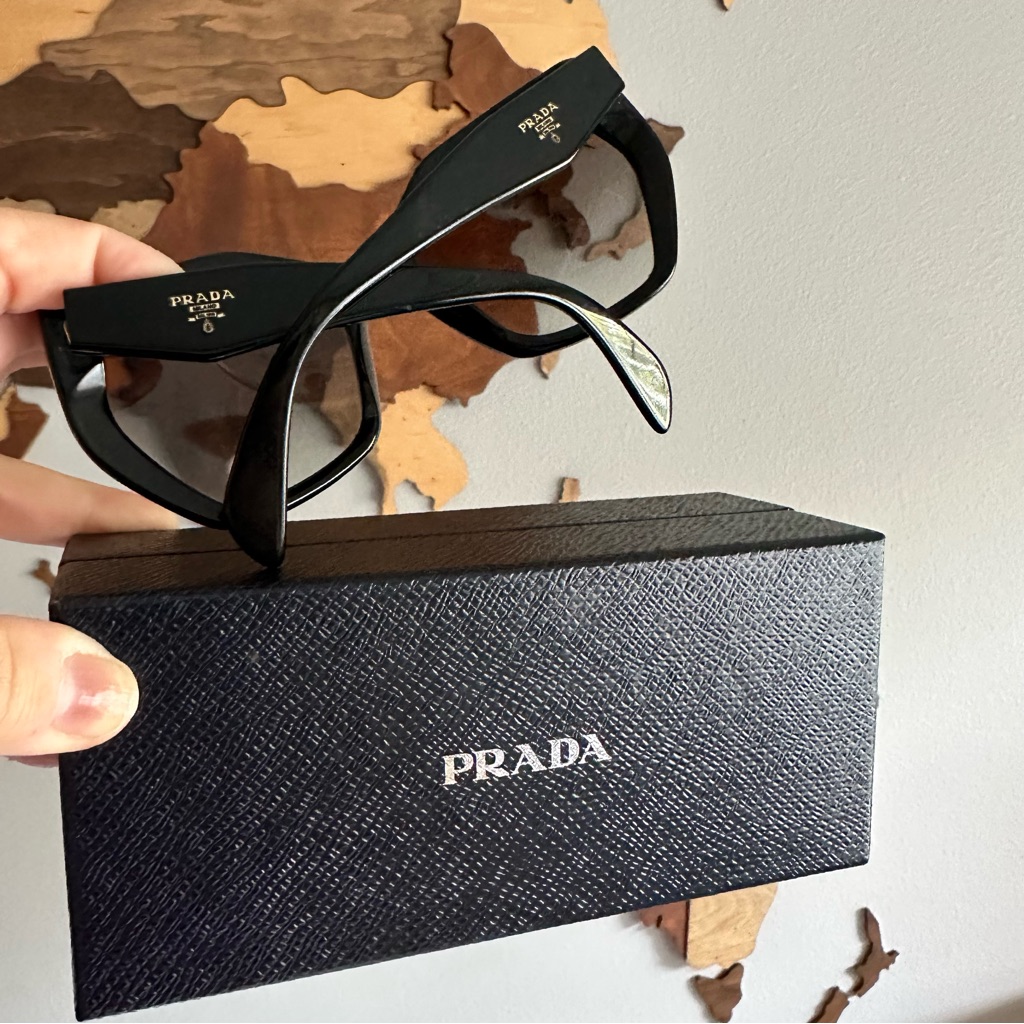 Prada Octagon Authentic Shiny Black Grey Gradient Sp 16r Sunglasses With Box